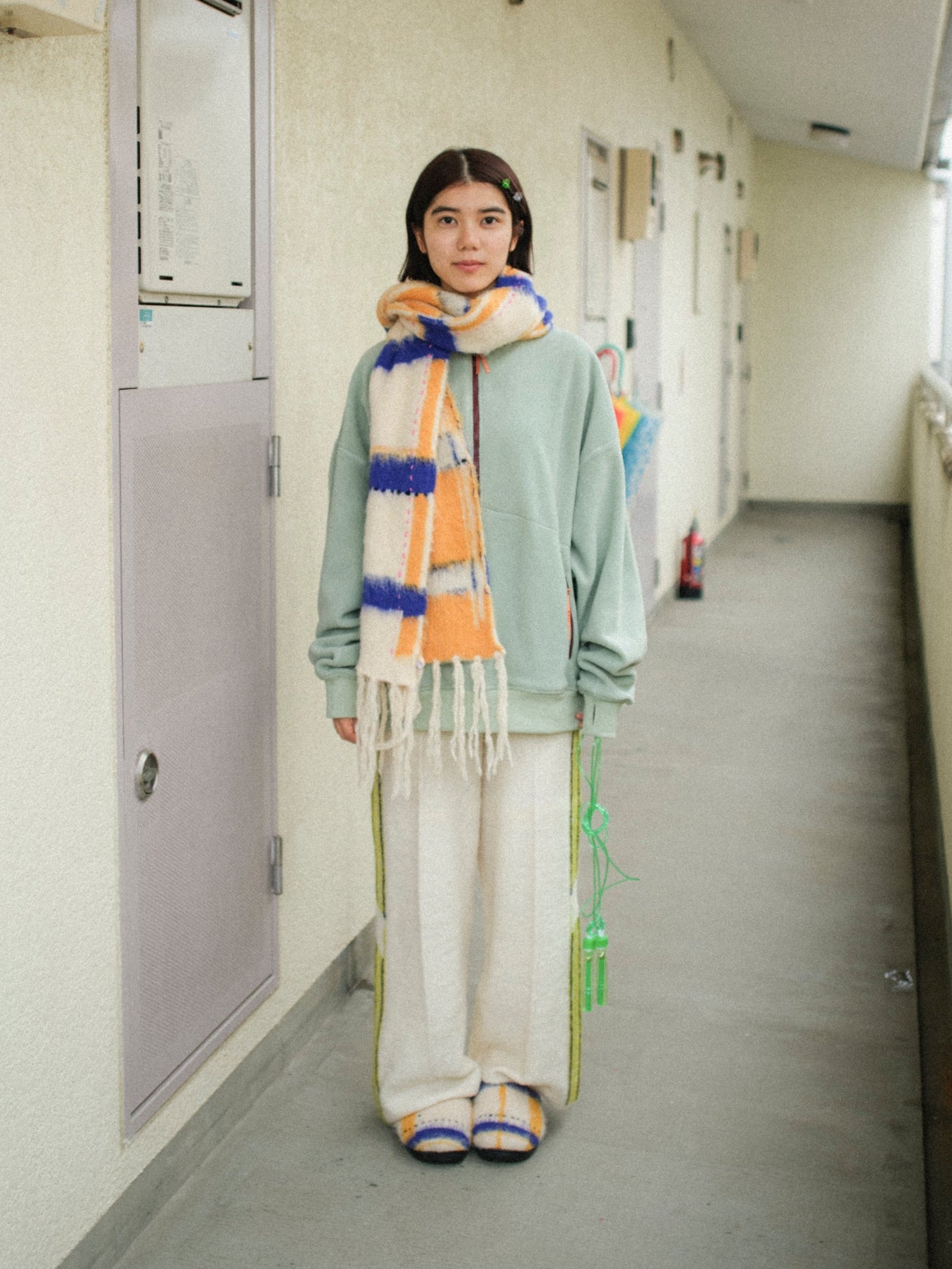 SUBU PAMM 透明な空気のチェックニット sandal クリームアイボリー SUBU × PAMM 