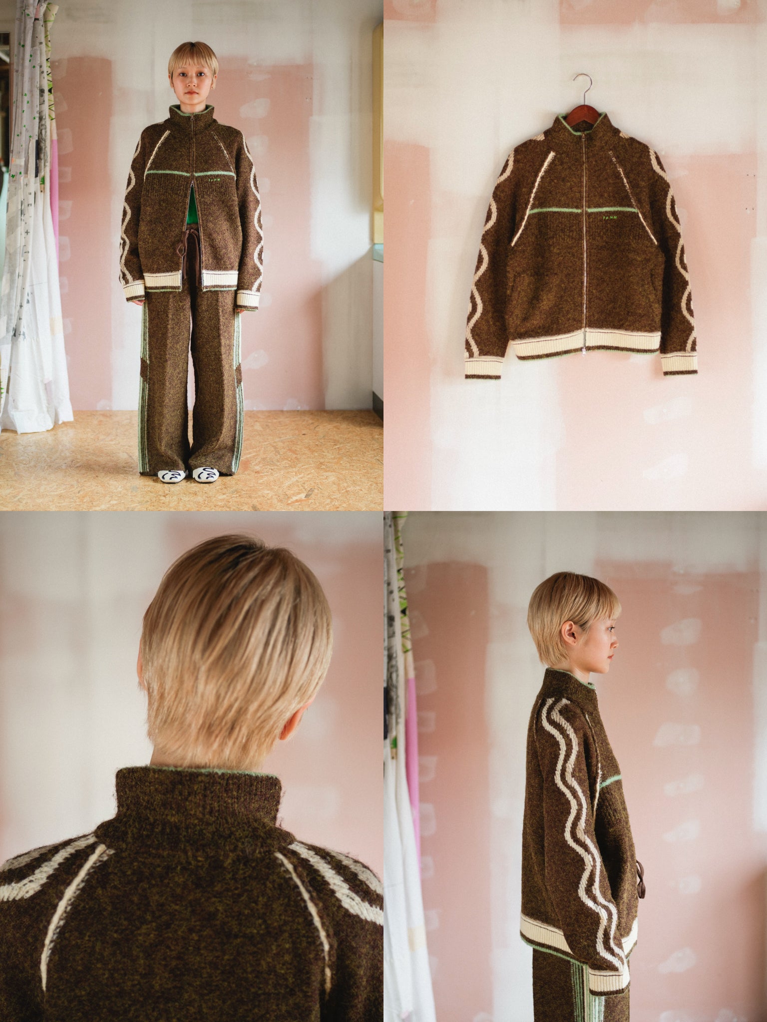 ホームウェアのニットトラックジャケット