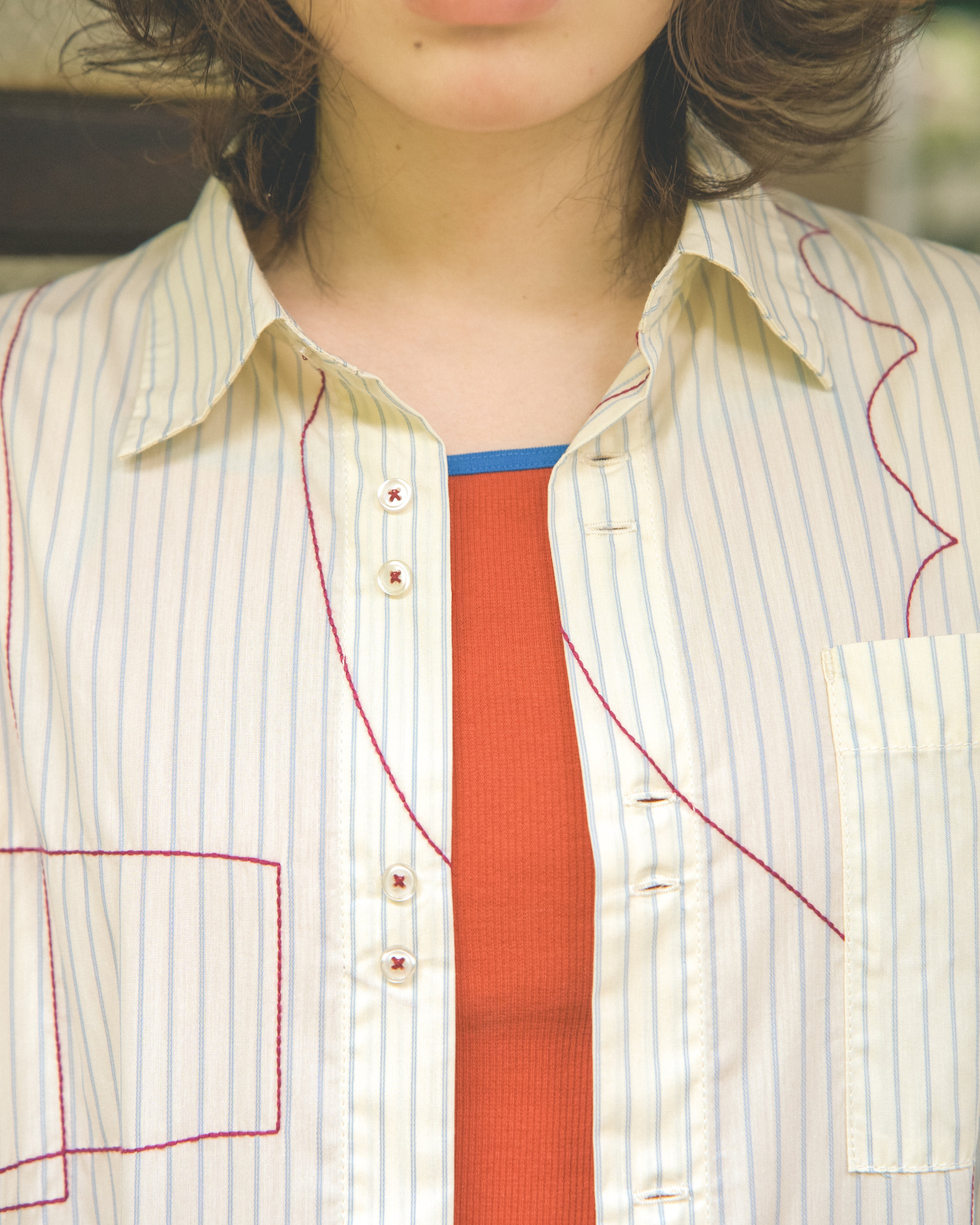寛大なインテリアのストライプ刺繍シャツ – pamm.officialstore