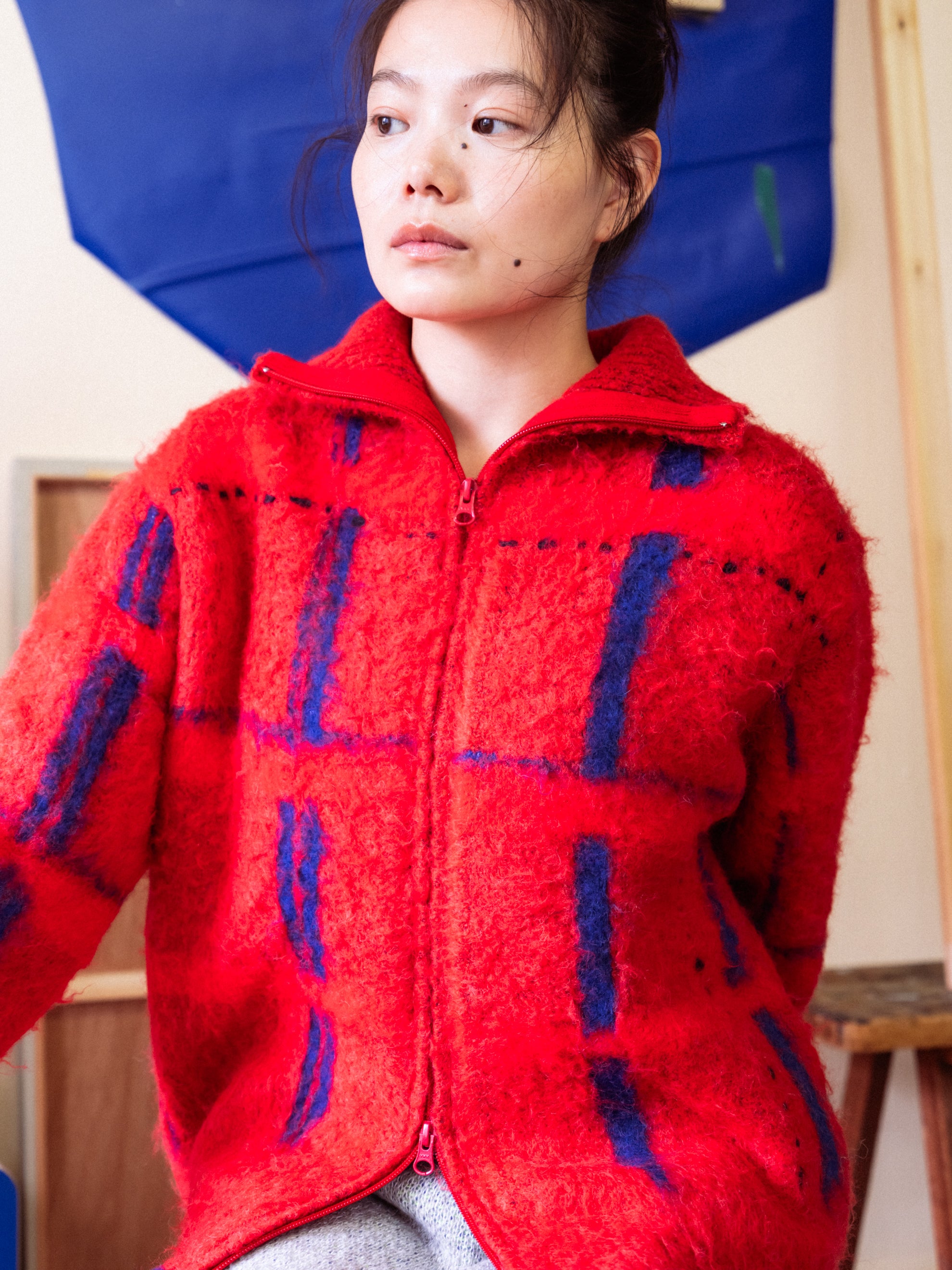 透明な空気のチェックジップニット – pamm.officialstore 