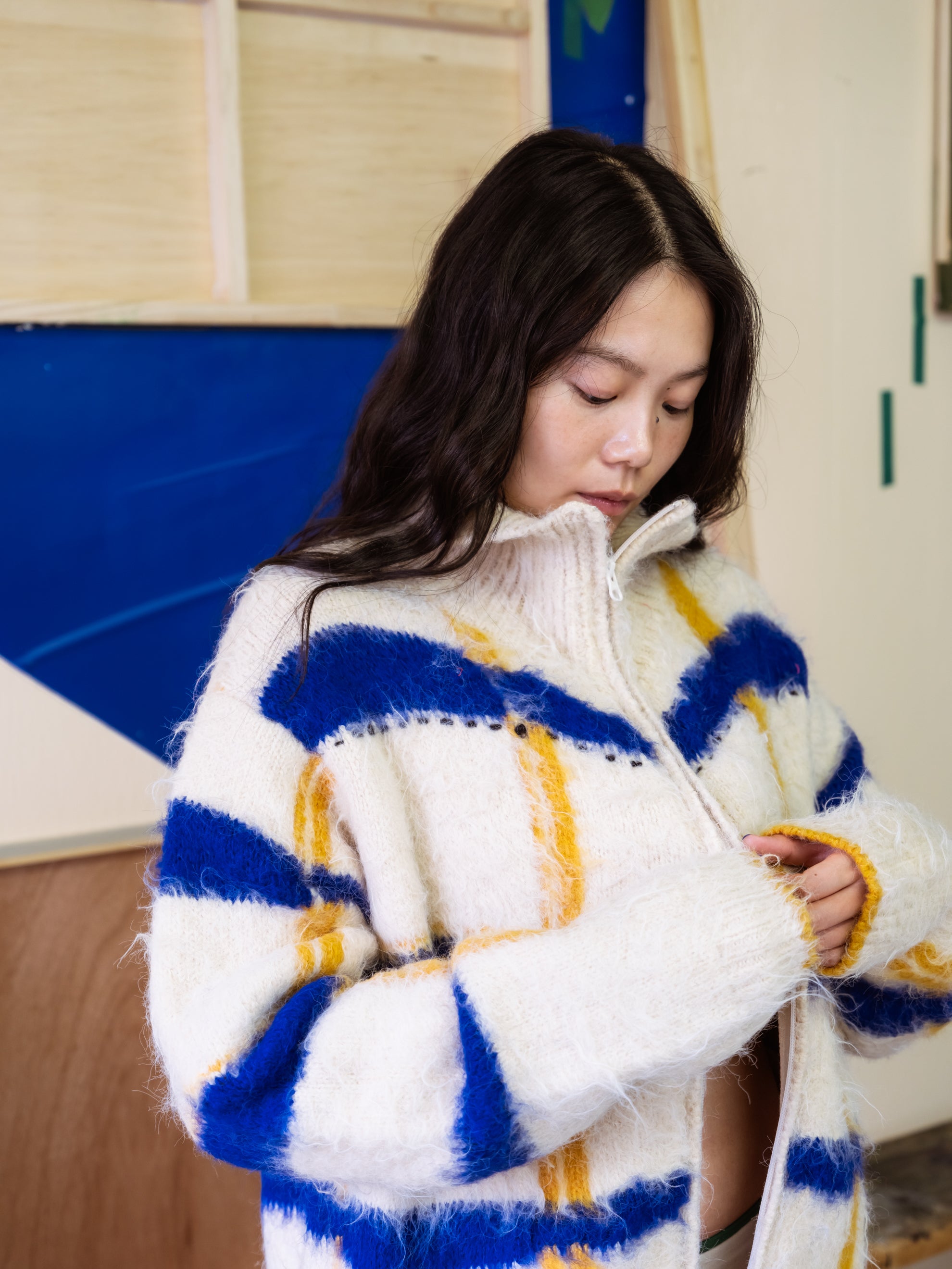 透明な空気のチェックジップニット – pamm.officialstore