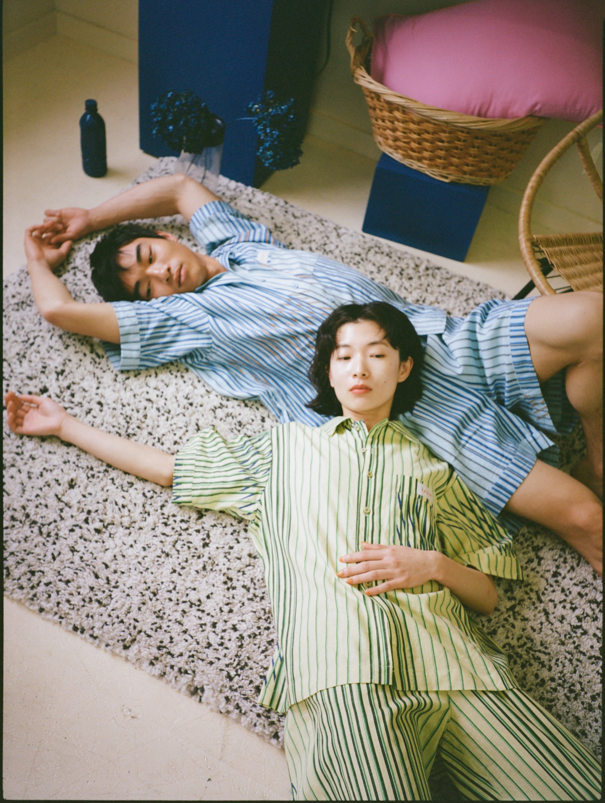 smyeon ストライプパジャマパンツ ブルー PAMMfilm046_a78df622-869f-4e8a